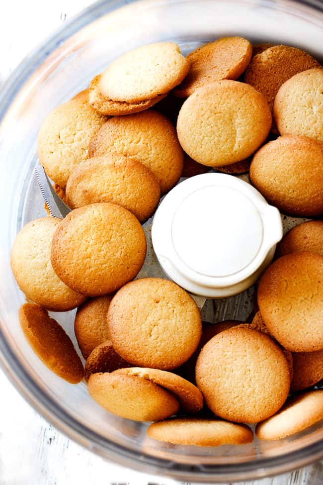 Showing how to make Strawberry Cheesecake processing cookies for the crust. 