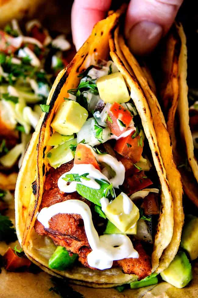 these Crispy fried Baja Fish Tacos are BETTER than any restaurant!!! I can't even believe how good these are and super easy with a one step batter. And don't skip the white sauce - its heavenly!