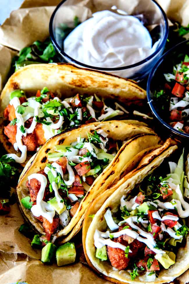 BEST Crispy Baja Fish Tacos with Pico de Gallo & White Sauce (Video)