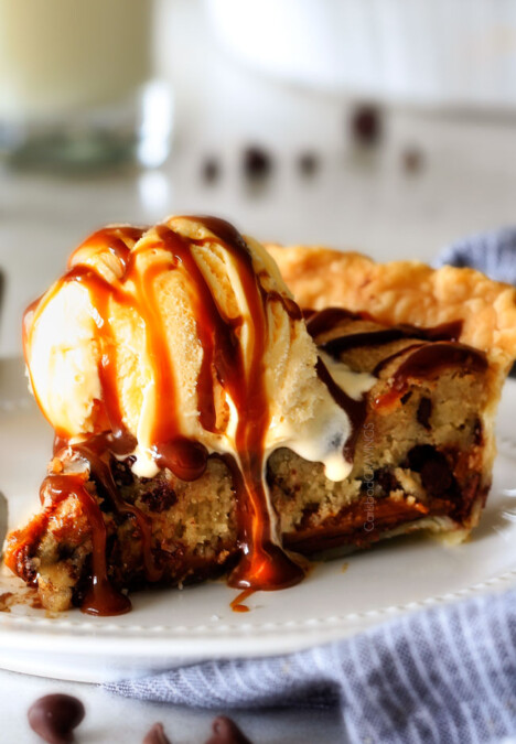 make ahead Million Dollar Cookie Pie layered with Nutella, Dulce de Leche and cookie dough! This is hands down the best skillet cookie I've ever made and its always such a crowd pleaser!
