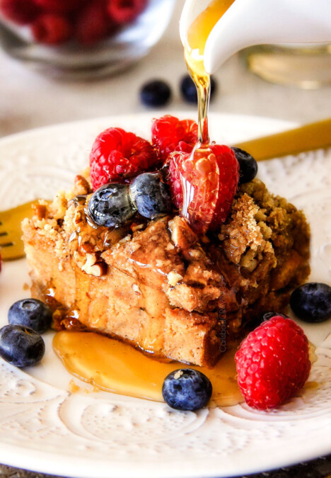 Easy Overnight Dulce de Leche French Toast Casserole infused with wonderfully sweet caramel-like dulce de leche is decadently delicious and all prepared in advance making it ideal for busy or special occasion breakfast. And don't skip the Brown Sugar Pecan Topping - its out of this world!
