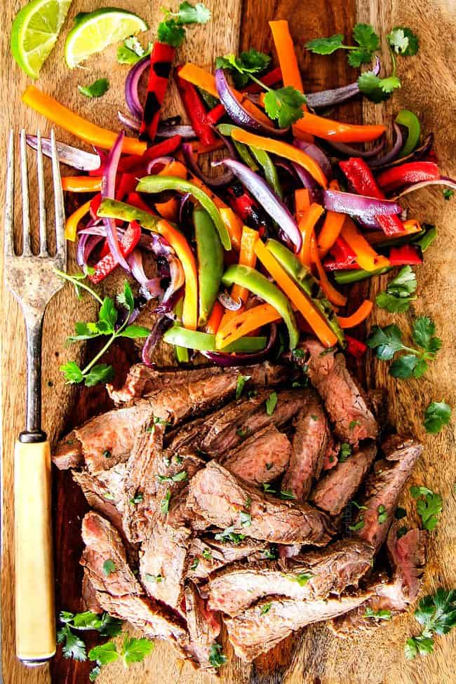 The absolute BEST tender, juicy Steak Fajitas - even more flavorful than any restaurant! The secret is the rich marinade AND a spice rub - holy yum! you will never make another fajita recipe again!