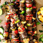 Brazilian Steak Kabobs with Potatoes, Onions and Peppers- Oh my goodness, these were just as good as any Brazilian Steakhouse! So crazy juicy, exploding with flavor and super easy!