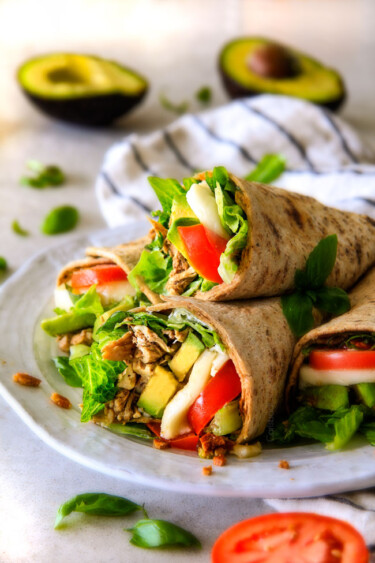 15 Minute Avocado Caprese Chicken Wraps (VIDEO) - Carlsbad Cravings