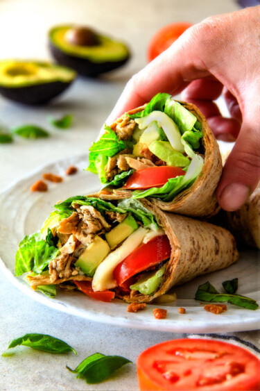 15 Minute Avocado Caprese Chicken Wraps (VIDEO) - Carlsbad Cravings