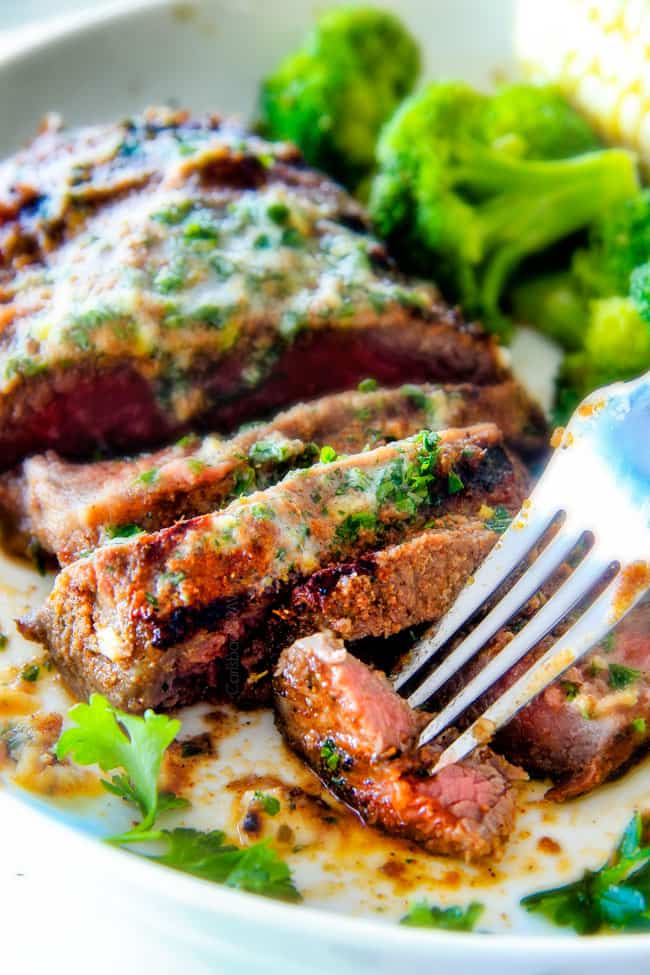 Spice Rubbed Steaks with Herb Butter (grill or pan seared) with a caramelized seasoned crust and the most amazing rich and bright Herb Butter with STEP BY STEP instructions, tips and tricks!  This easy Steak Spice Rub alone is out of this world! 