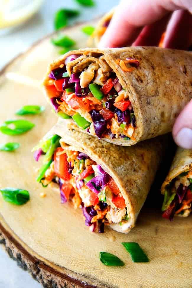 25 MINUTE! Chinese Chicken Salad Wraps with Sweet Chili Mayo