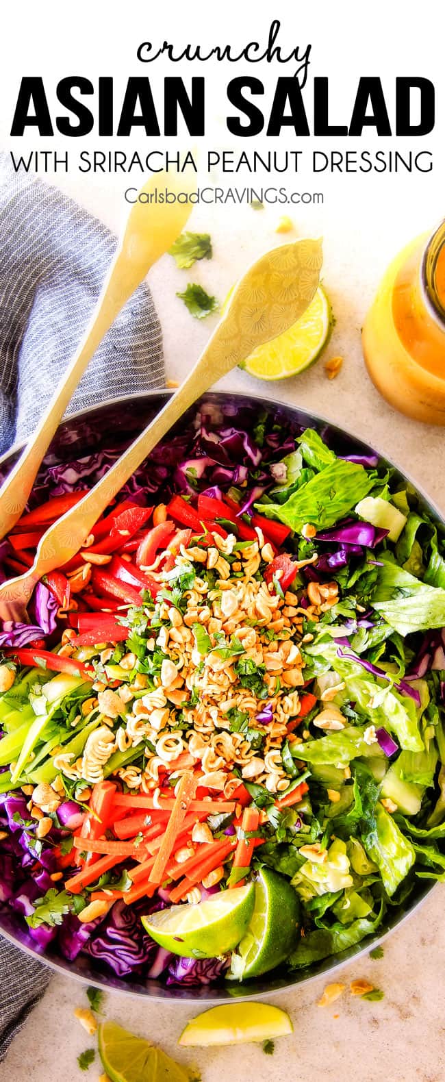 Crunchy Asian Salad with Sriracha Peanut Dressing.