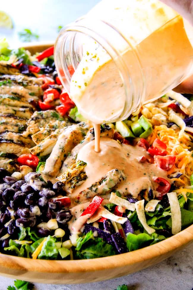 I couldn't stop eating this Cilantro Lime Chicken Taco Salad!  Its bursting with tender, juicy chicken and the sweet & tangy Creamy Baja Catalina Dressing is out of this world delicious!  This combo is pure heaven!