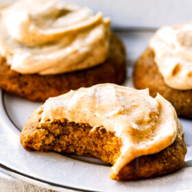 These are the BEST Pumpkin Cookies I've ever had!  They are super soft, tons of flavor and the Cinnamon Cream Cheese Frosting is so addicting I was licking the bowl!   I brought these to a Halloween Party and they were the first dessert gone! 
