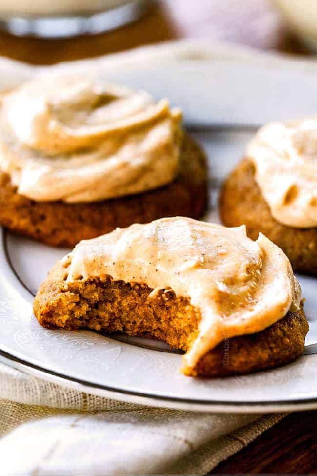 These are the BEST Pumpkin Cookies I've ever had!  They are super soft, tons of flavor and the Cinnamon Cream Cheese Frosting is so addicting I was licking the bowl!   I brought these to a Halloween Party and they were the first dessert gone! 