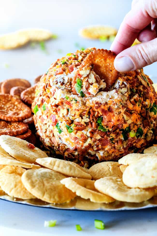 Bacon Ranch Cheese Ball with crackers.