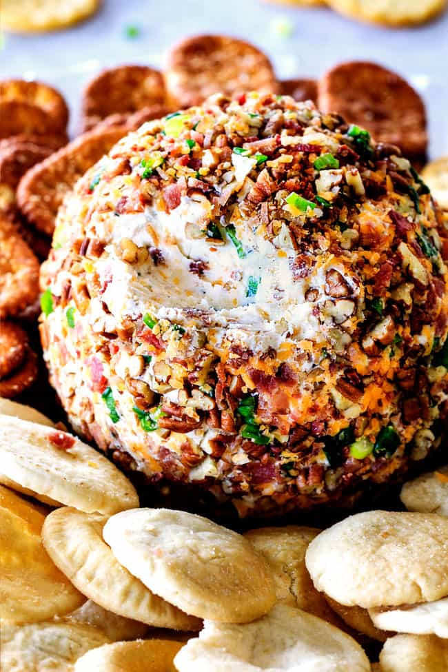Bacon Ranch Cheese Ball with a bite missing. 