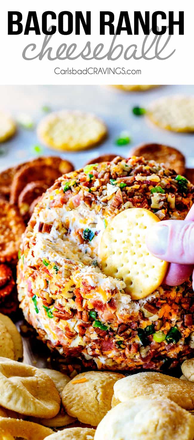 This Bacon Ranch Cheese Ball is a hit every time I make it and is always the first appetizer gone! Its super easy and make ahead for stress free entertaining!