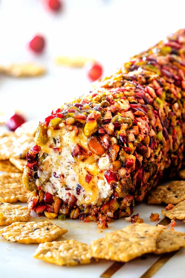 10 Minute prep creamy, sweet and tangy Cranberry Pistachio Cheese Log is the EASIEST yet most impressive appetizer you will ever make! And it can be made DAYS in advance so it’s the perfect appetizer for Thanksgiving, Christmas or any holiday party!