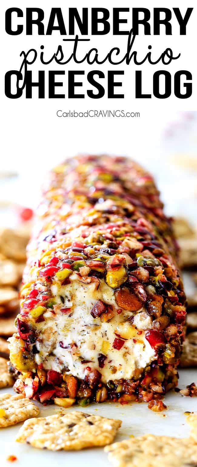 10 Minute prep creamy, sweet and tangy Cranberry Pistachio Cheese Log is the EASIEST yet most impressive appetizer you will ever make! And it can be made DAYS in advance so it’s the perfect appetizer for Thanksgiving, Christmas or any holiday party!