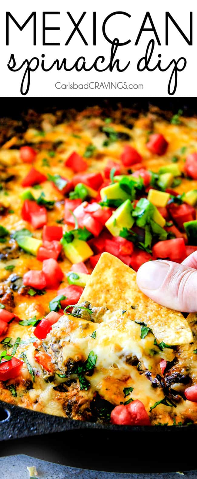 Cheesy Mexican Spinach Dip with chip