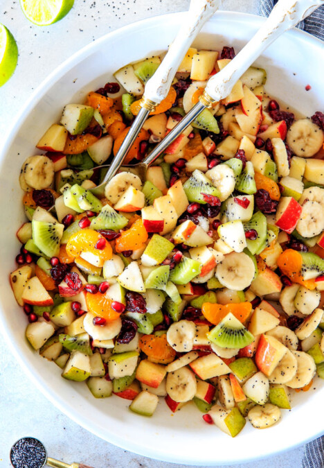 Irresistibly delicious, fresh and vibrant Winter Fruit Salad with Honey Lime Poppy Seed Vinaigrette is simple to whip together but can’t stop eating delicious! It makes the perfect Thanksgiving or Christmas side!