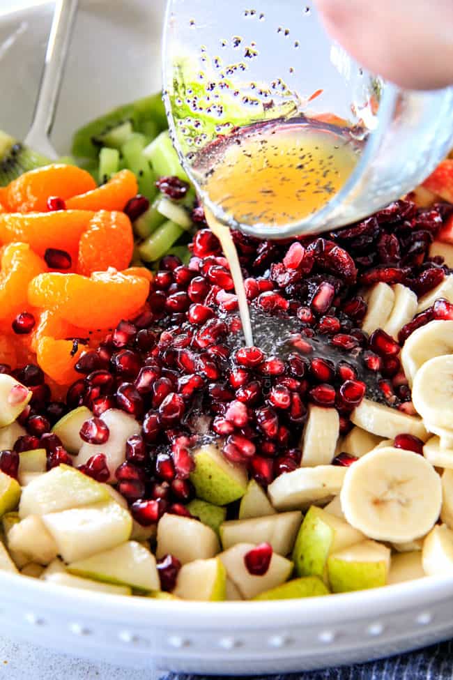 Irresistibly delicious, fresh and vibrant Winter Fruit Salad with Honey Lime Poppy Seed Vinaigrette is simple to whip together but can’t stop eating delicious! It makes the perfect Thanksgiving or Christmas side! 
