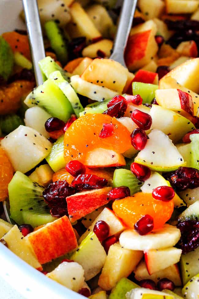 Irresistibly delicious, fresh and vibrant Winter Fruit Salad with Honey Lime Poppy Seed Vinaigrette is simple to whip together but can’t stop eating delicious! It makes the perfect Thanksgiving or Christmas side! 