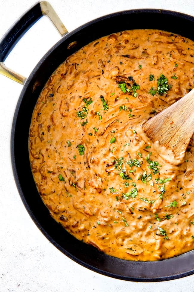  This French Onion Cheese Fondue with rich, deeply caramelized onions and bubbling Gruyere and Smoked Gouda is a party MUST!  Its easy to prepare, crazy delicious and the hit of every party! 