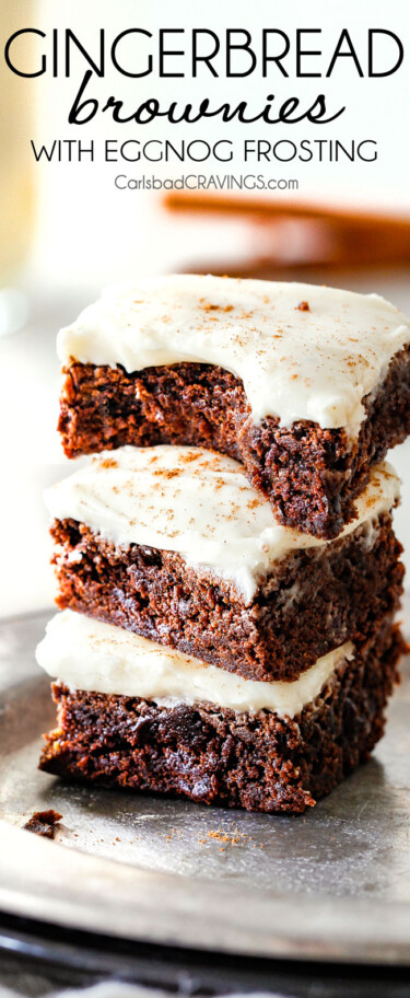 Gingerbread Brownies with Eggnog Cream Cheese Frosting