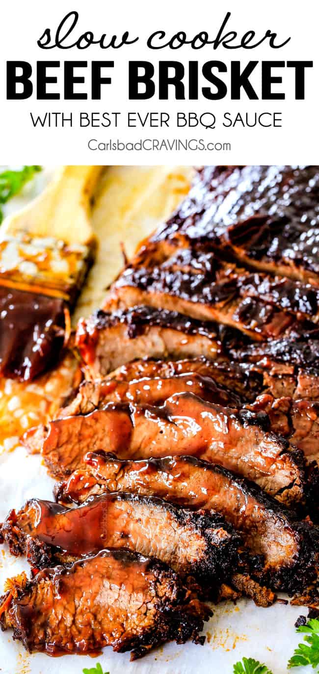 Wonderfully juicy, flavor exploding, melt-in-your-mouth Slow Cooker Beef Brisket is my favorite meat dish EVER and "better than any restaurant” according to my food critic husband!   It's the ultimate easy company dinner because it can be made days in advance then reheated in the slow cooker for stress free entertaining!