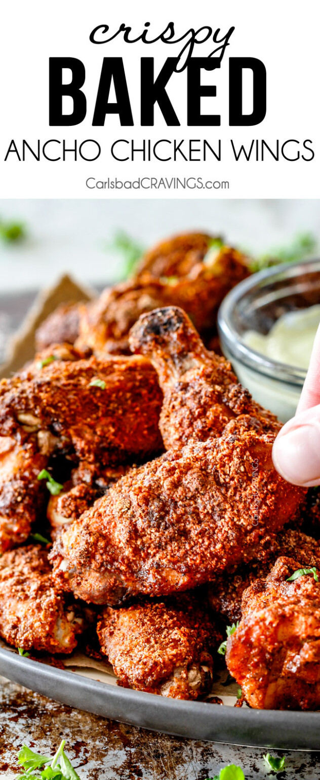 Crispy Ancho BAKED Chicken Wings with Avocado Ranch Dip