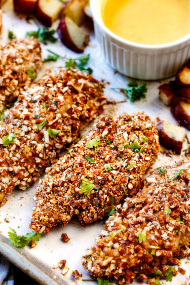 Sheet Pan Honey Mustard Pretzel Chicken & Potatoes - Carlsbad Cravings