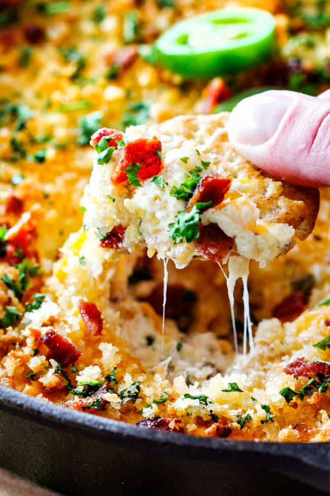Quick and easy BEST Jalapeno Popper Dip with Bacon (Video)