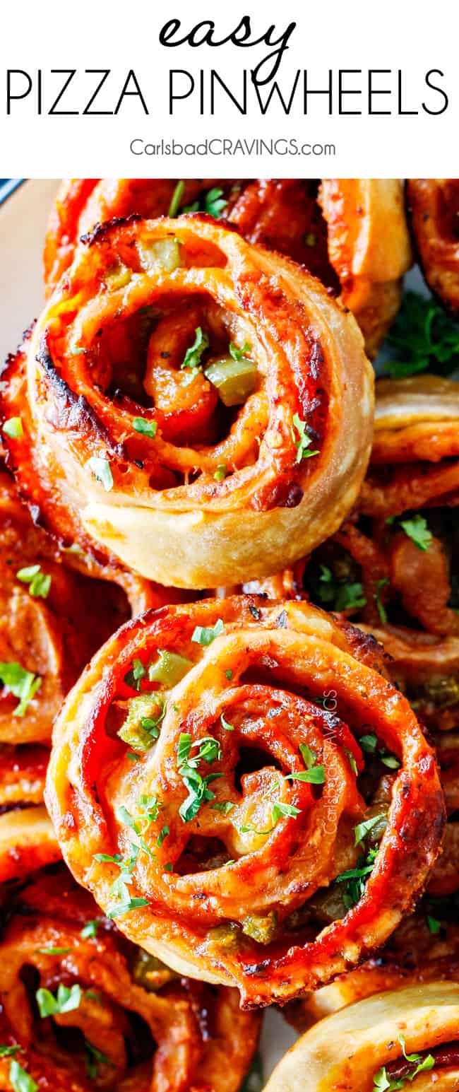 up close top view of pizza pinwheels with pepperoni