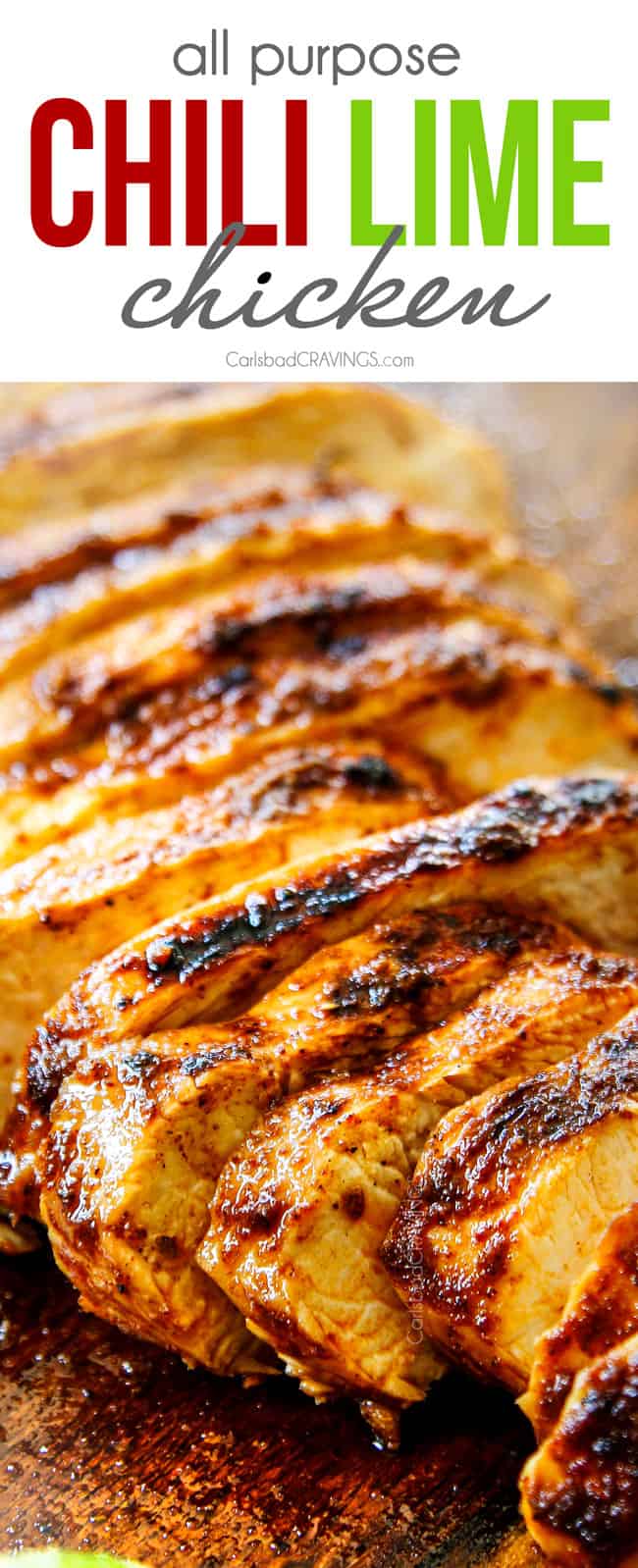 showing how  to make Chili Lime Chicken by cutting the chicken on a wood cutting board