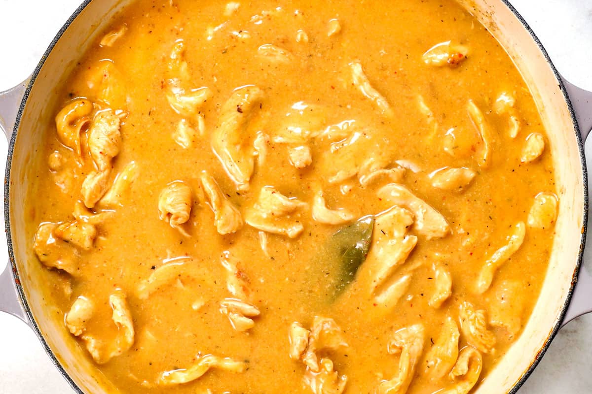 showing how to make panang curry by simmering for 5 minutes