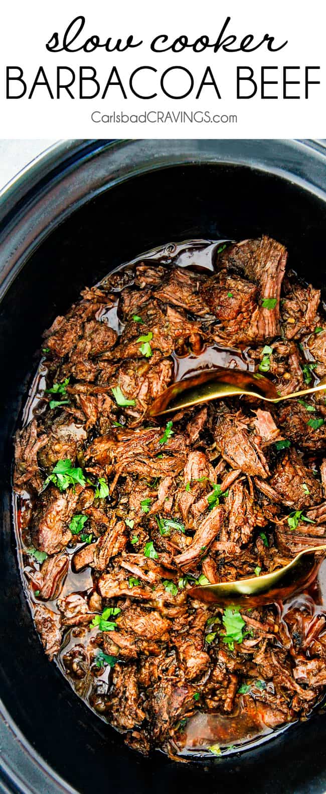 Chipotle Beef Barbacoa in a crockpot. 