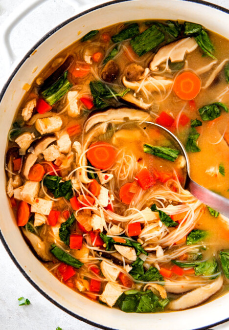 30 MINUTE Miso Soup recipe bursting with chicken, noodles and vegetables swimming in a steaming hot, savory, salty broth is a meal-in-one all made in ONE POT!