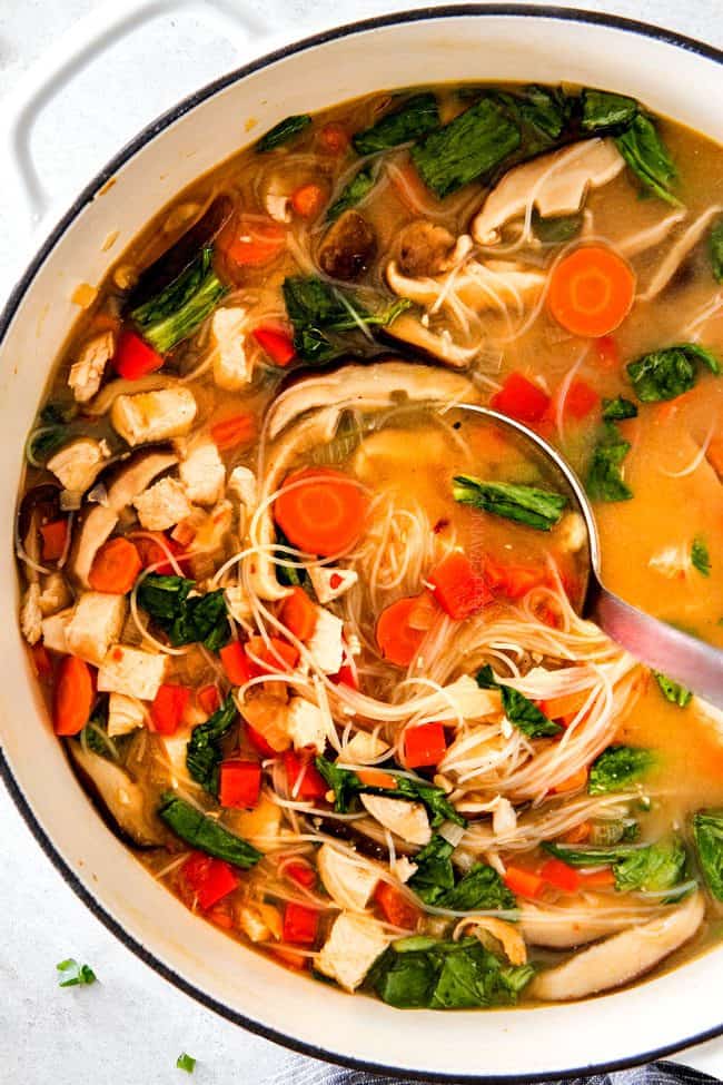 30 MINUTE Miso Soup recipe bursting with chicken, noodles and vegetables swimming in a steaming hot, savory, salty broth is a meal-in-one all made in ONE POT!