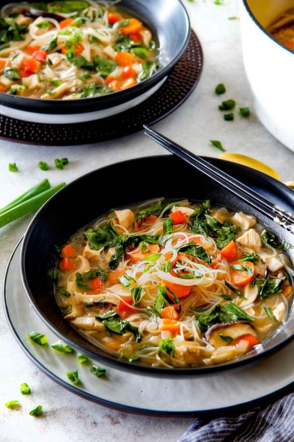 Miso Soup with Chicken, Noodles, & Shiitake Mushrooms - Carlsbad Cravings