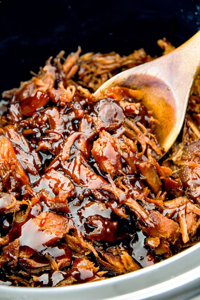 Slow cooker Asian Caramel Pulled Pork in crock pot