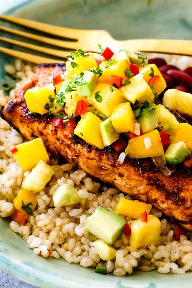 Cajun Salmon With Pineapple Mango Avocado Salsa