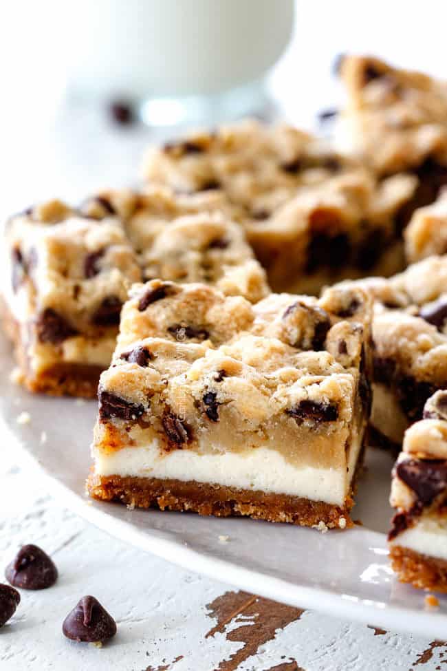 EASY Chocolate Chip Cooke Dough Cheesecake Bars