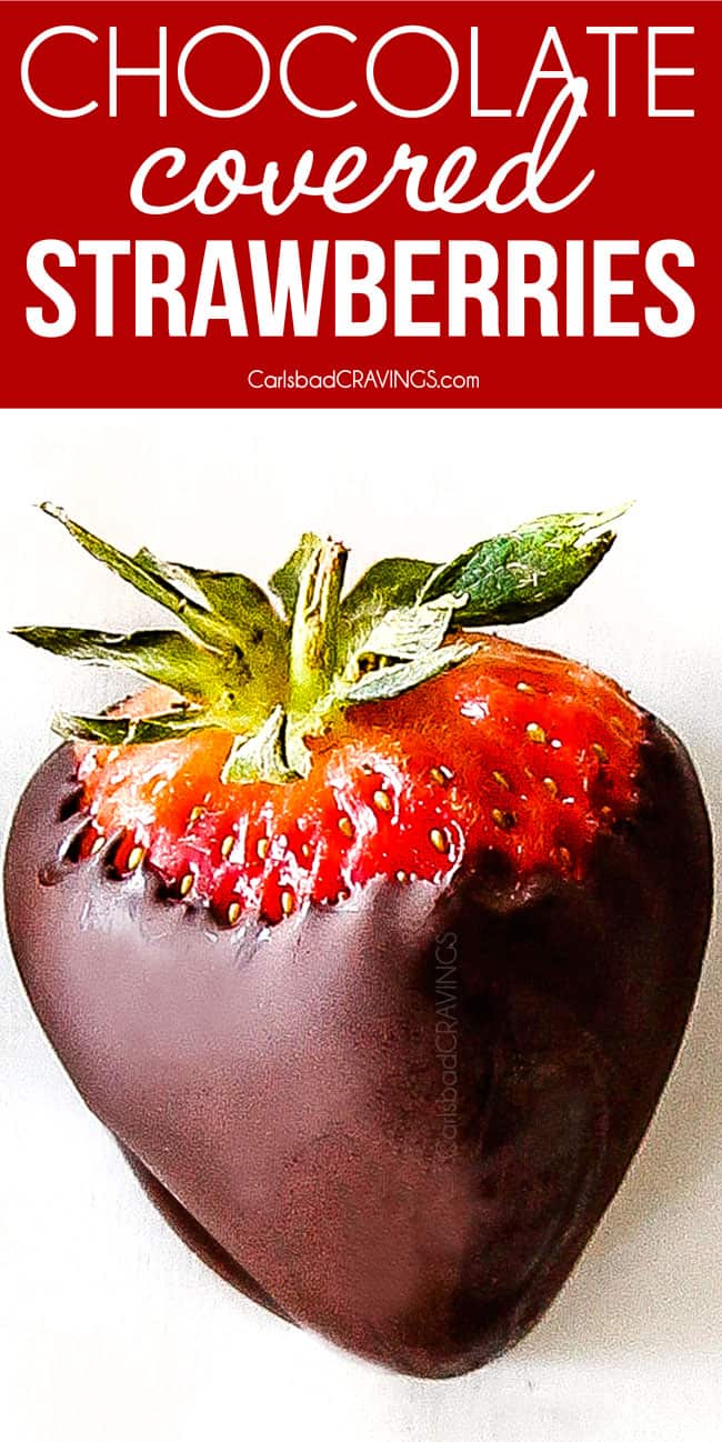 up close of one chocolate covered strawberry on a white background