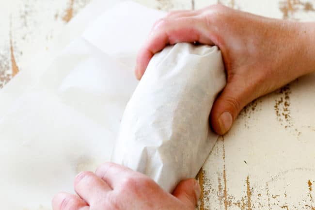 wrapping cheese log in parchment paper