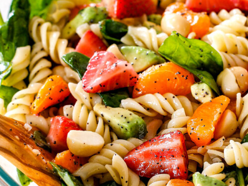 strawberry spinach pasta salad with orange poppy seed dressing Strawberry Spinach Pasta Salad Orange With Poppy Seed Dressing by Mariette