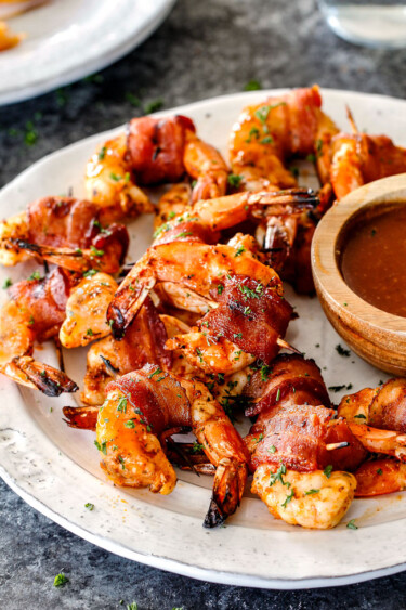 Mesquite Bacon Wrapped Shrimp with Apricot Cocktail Sauce