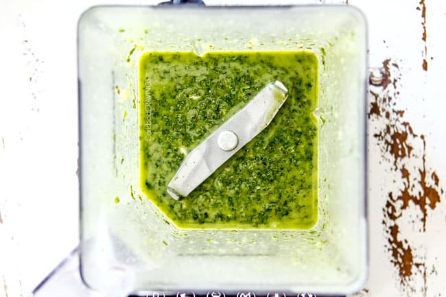 Blended Cilantro Lime dressing in a blender for Corn Salad