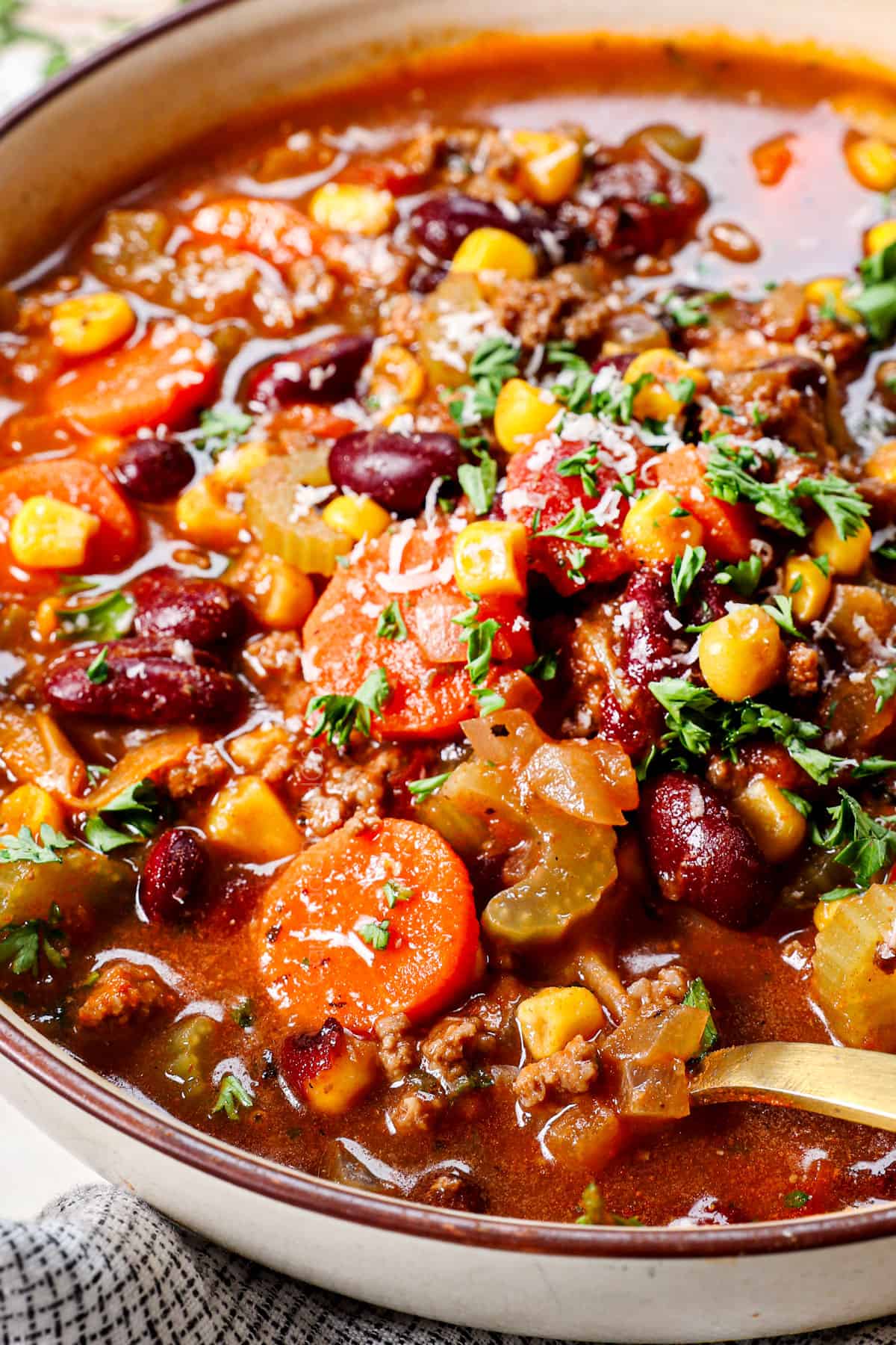 a bowl of Italian vegetable soup with beef