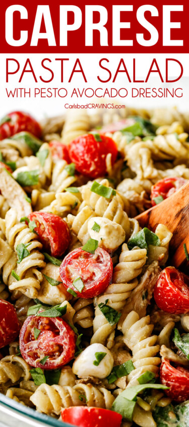 Caprese Pasta Salad with Avocado Pesto Dressing - Carlsbad Cravings