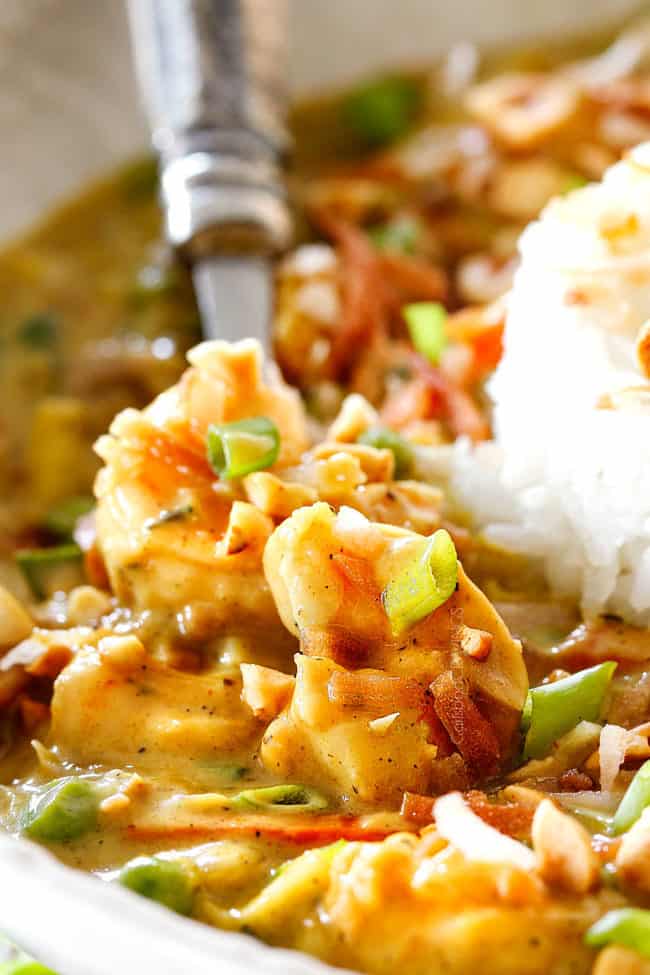 up close of Bang Bang shrimp with thai chili coconut sauce