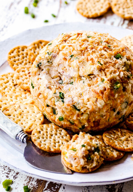 Pineapple Cheese Ball with some cheese spread missing