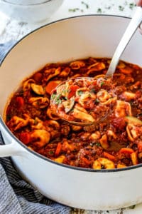 ONE POT Italian Sausage Tortellini Soup (VIDEO!) (stove OR slow cooker)